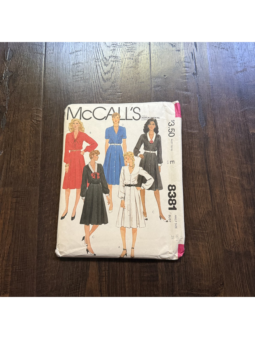 Vintage 1983 McCalls 8381 Sewing Pattern Shirtwaist Dress Half Size 16.5 Bust 39